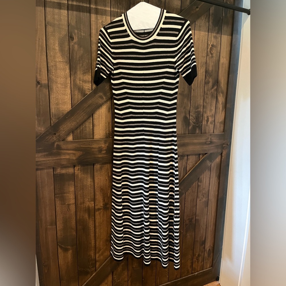 Everlane Striped Black, Grey and Taupe  and White Sweater Dress
